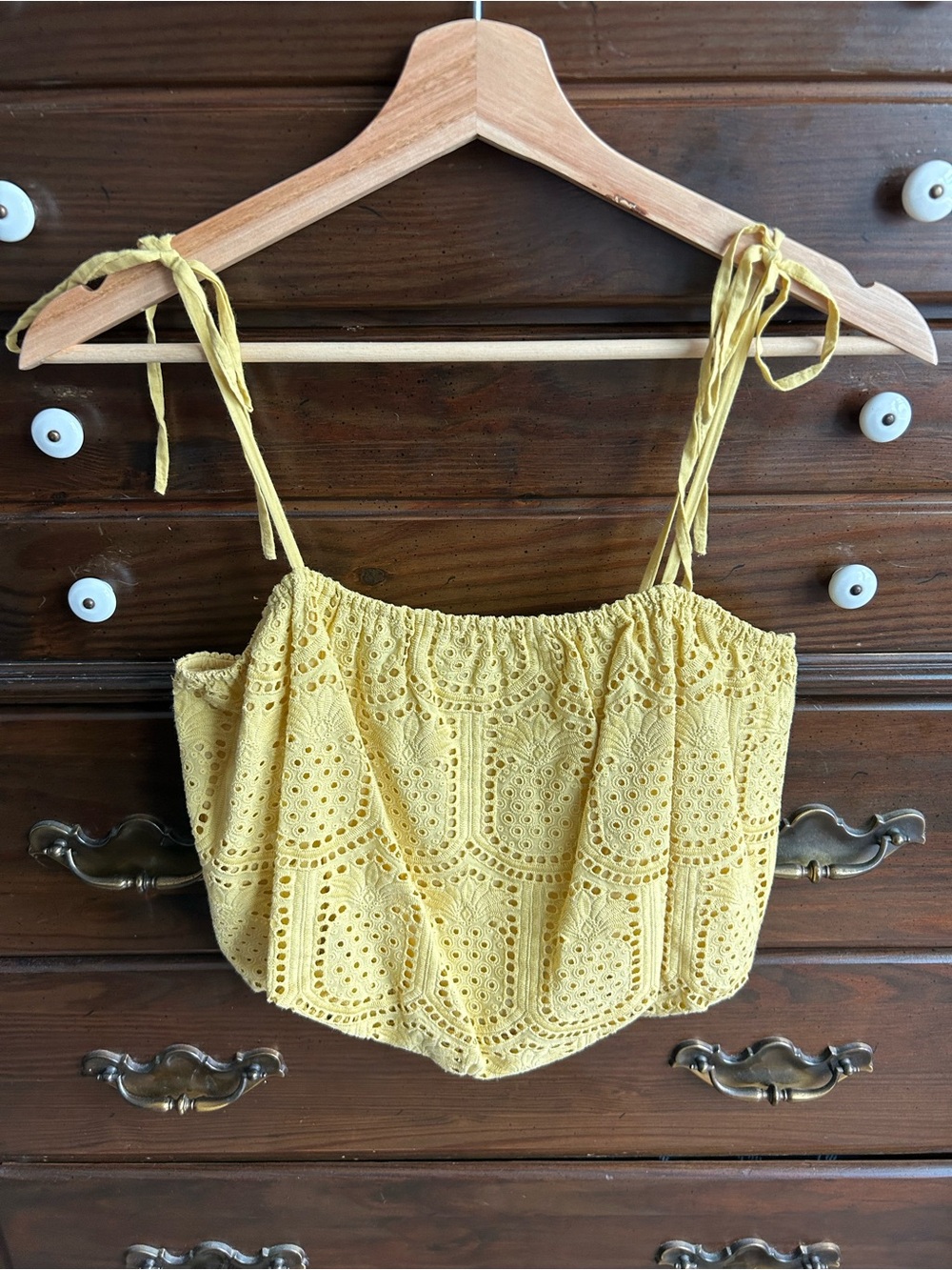 Anthropologie Yellow Eyelet Tie-Strap Crop Top